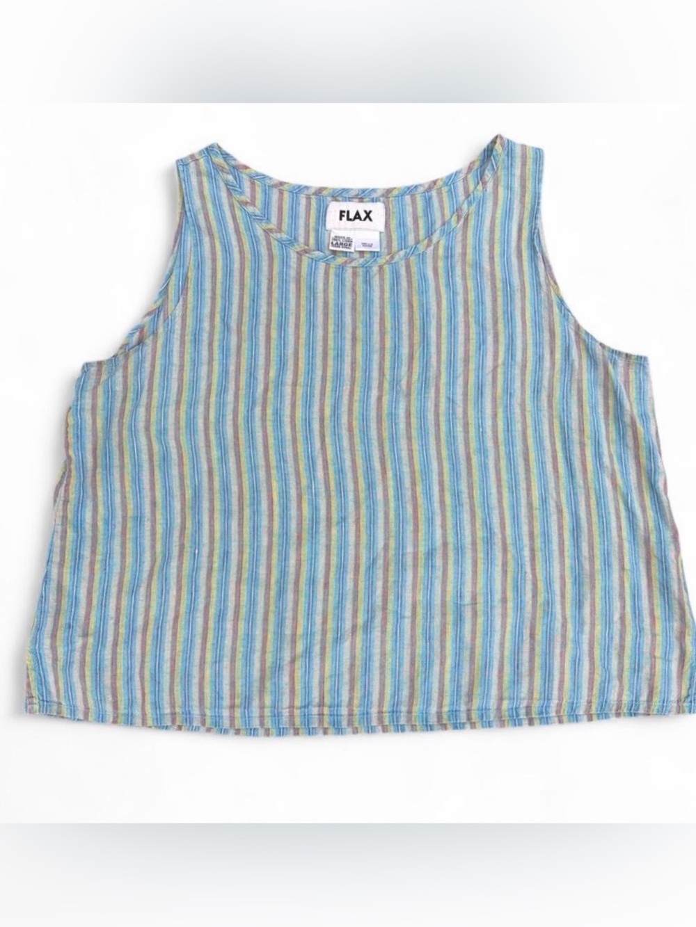 FLAX women’s Sz. L multicolored 100% linen sleeveless striped top